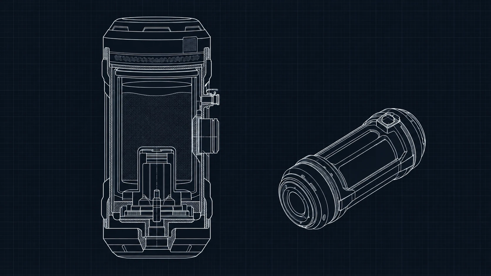 Conceptual cutaway and exterior study of a tall cylindrical culture vessel.