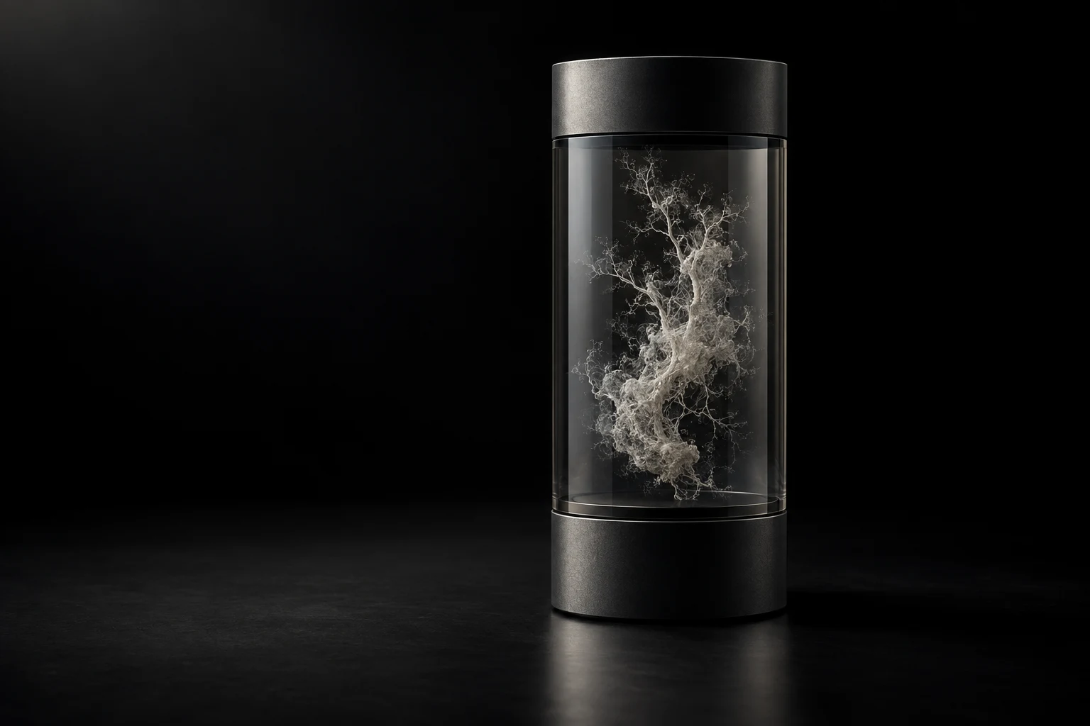 Conceptual black memorial vessel with a translucent chamber